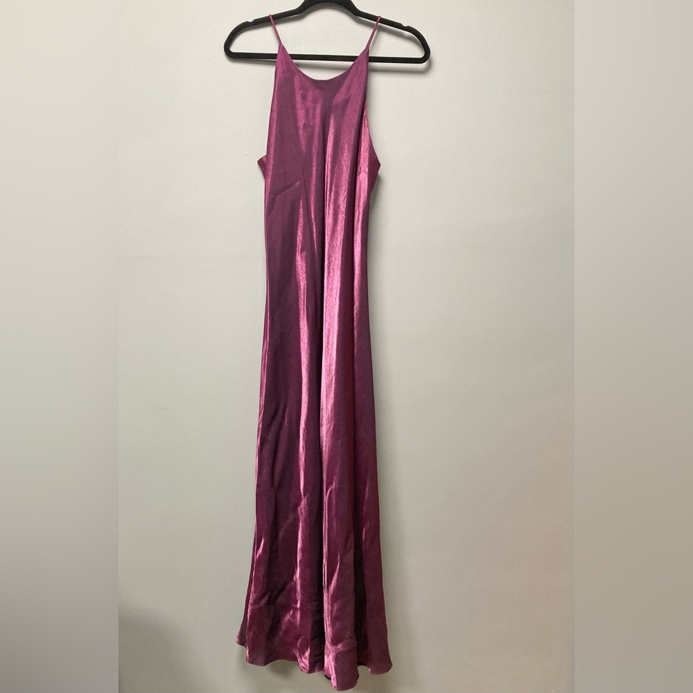 Vintage Hampton Nites Magenta Iridescent Metallic Maxi Dress Halter Neck 14 - Picture 1 of 5